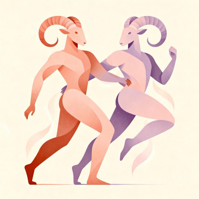 Soft editorial motif suggesting Aries and Aries pairing