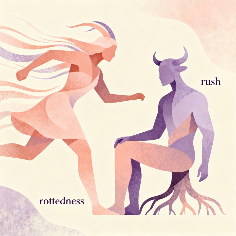 Soft editorial motif suggesting Aries and Taurus pairing