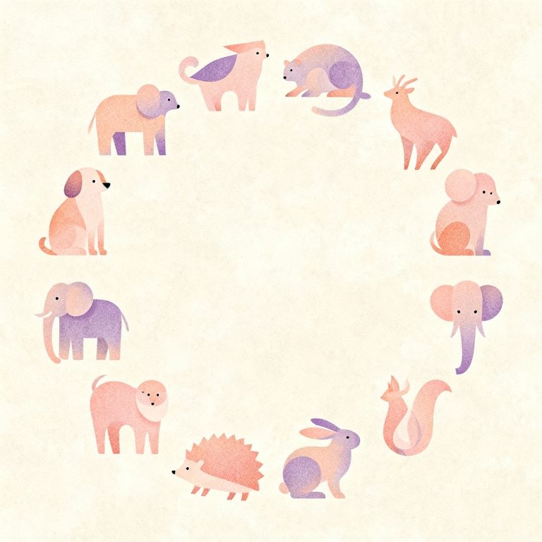 Twelve soft zodiac animal motifs arranged in a calm circle