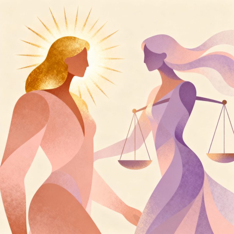 Soft editorial motif suggesting Leo and Libra pairing