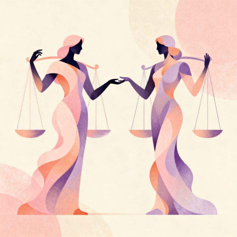 Soft editorial motif suggesting Libra and Gemini pairing
