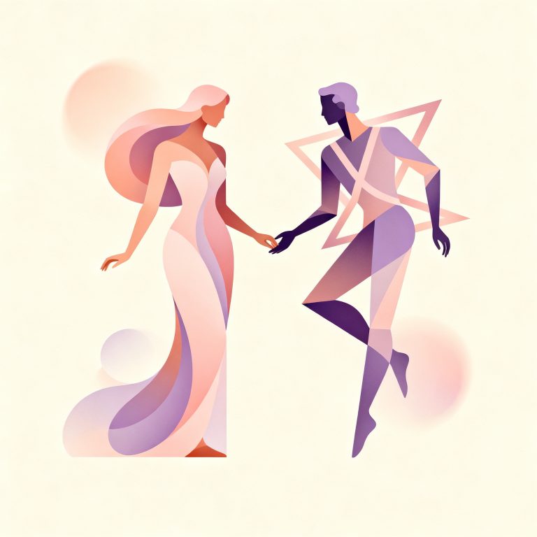 Soft editorial motif suggesting Pisces and Gemini pairing