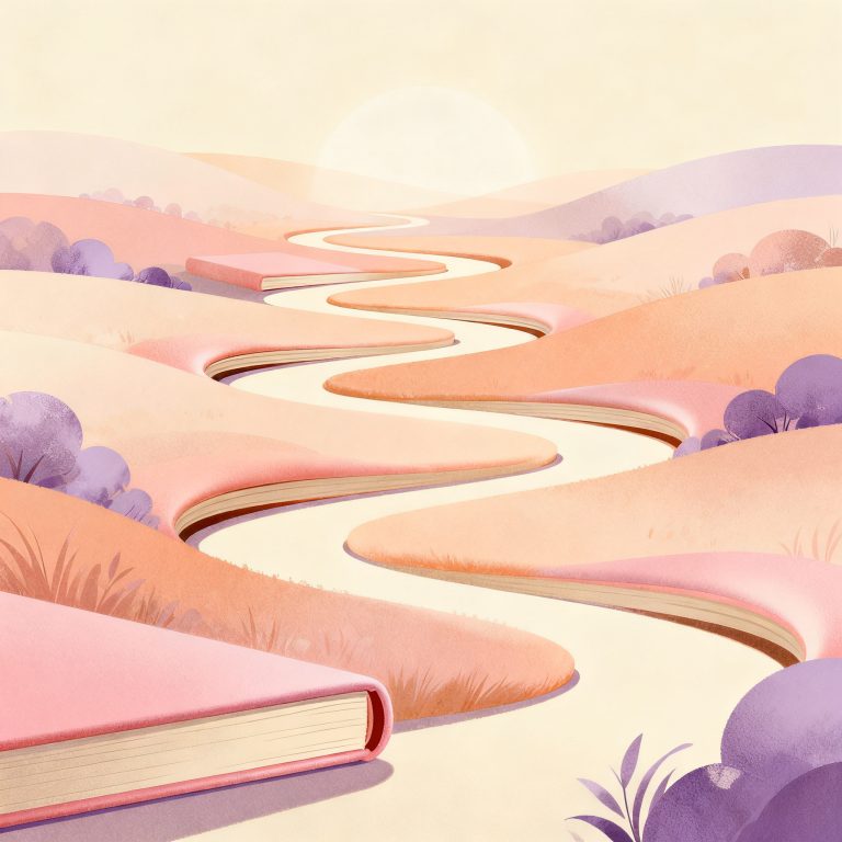 Wide landscape of romantic novel genres in soft light