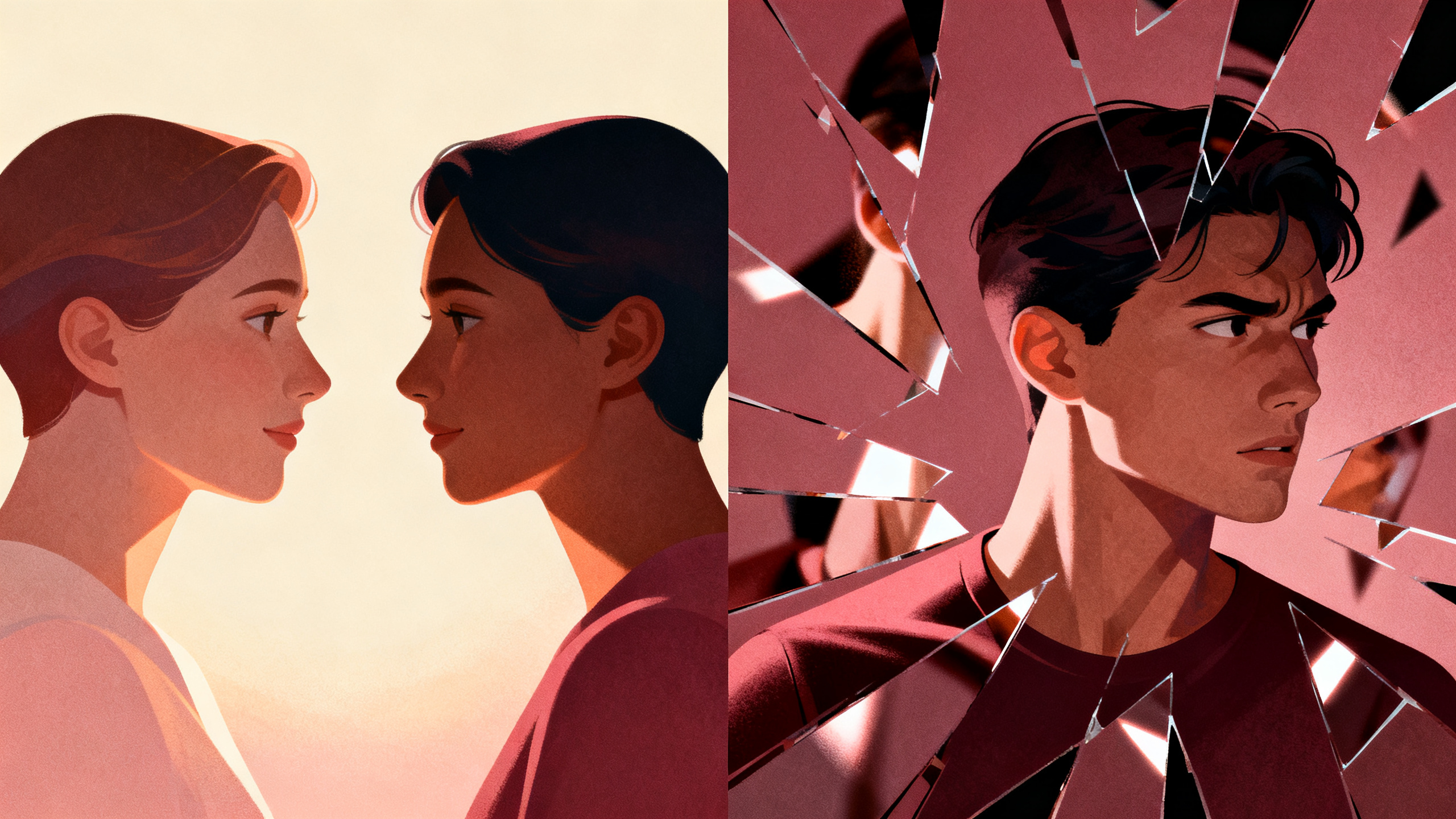 Symbolic contrast between calm mutual love and obsessive limerence