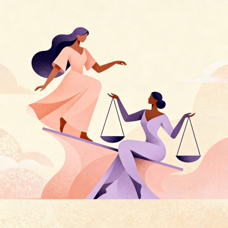 Soft editorial motif suggesting Virgo and Libra pairing