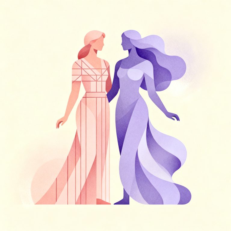Soft editorial motif suggesting Virgo and Pisces pairing
